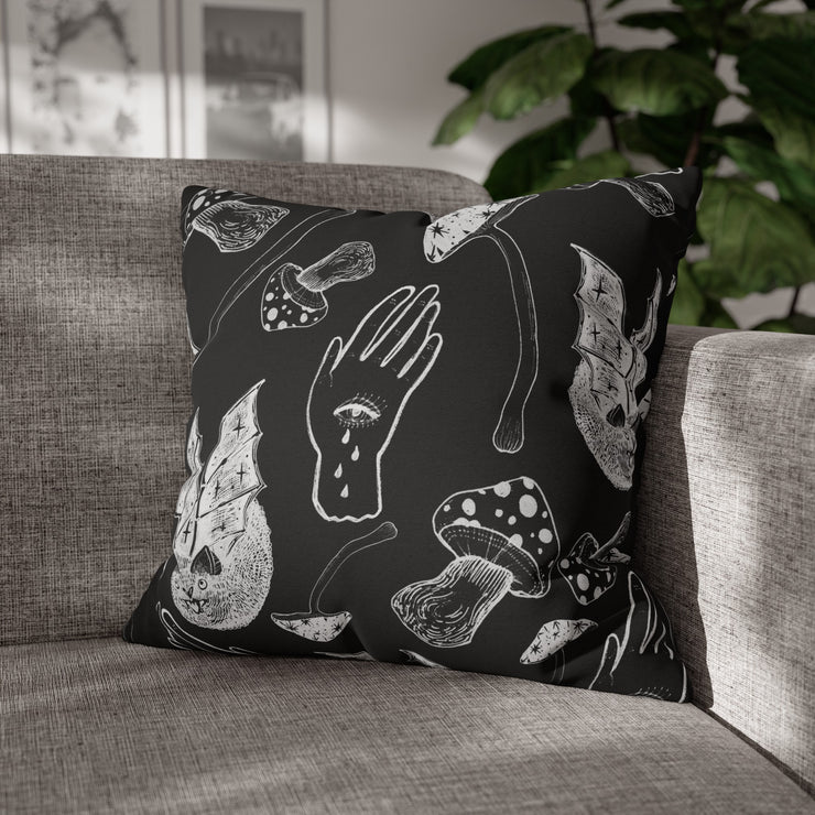 "Spooky Spells, Bats, and Mushrooms" Throw Pillow