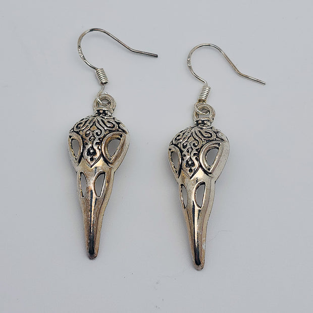 Corvid Calvarium Antiqued Silver Earrings