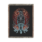 Crow and Flowers 100% Cotton Woven Throw Blanket