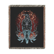 Crow and Flowers 100% Cotton Woven Throw Blanket
