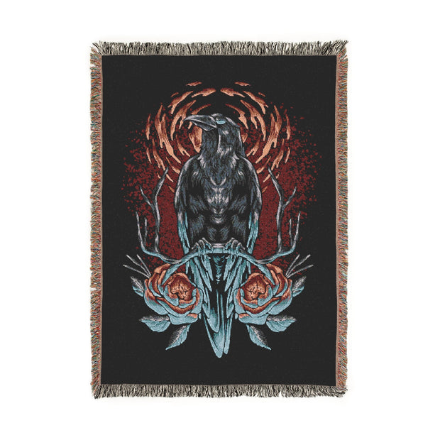 Crow and Flowers 100% Cotton Woven Throw Blanket