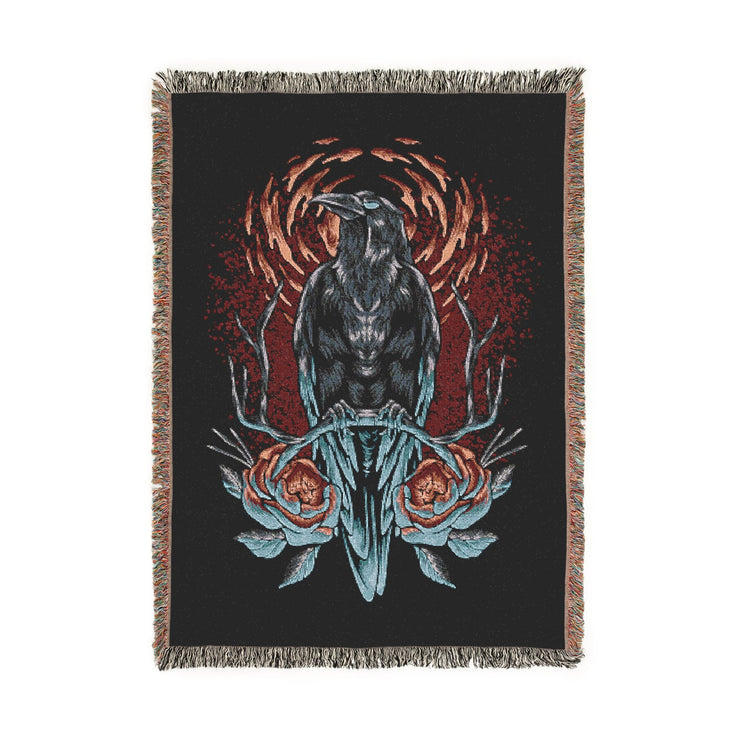 Crow and Flowers 100% Cotton Woven Throw Blanket