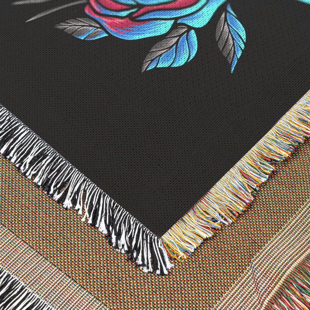 Crow and Flowers Woven Throw Blanket