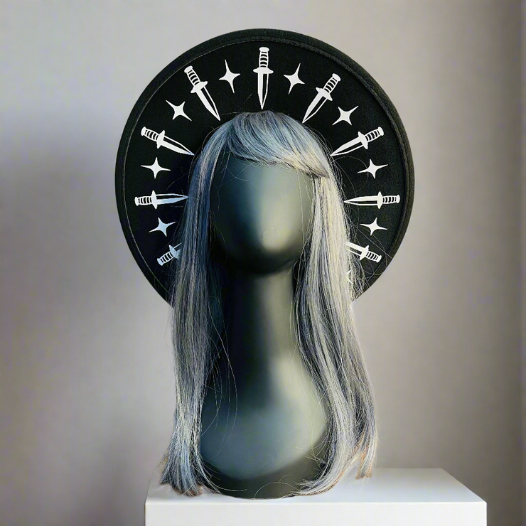 Dagger Halo Wide Brim Vegan Felt Flat Top Hat