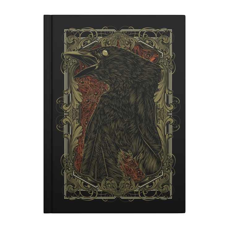 Death of a Crow Hardcover Writing Journal - Black Notebook with Filigree Frame Artwork - Crow Design - Gothic-Themed Stationery - Perfect for Writing and Sketching - Stylish Black Hardcover - Ideal Gift for Writers and Artists