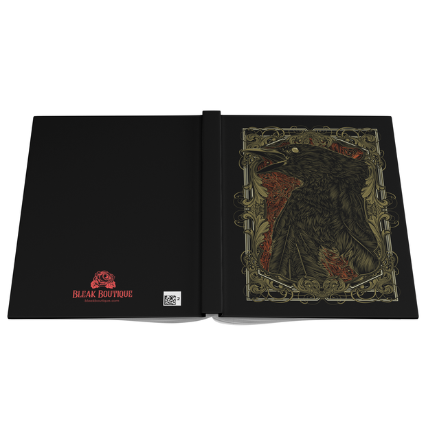Death of a Crow Hardcover Writing Journal - Black Notebook with Filigree Frame Artwork - Crow Design - Gothic-Themed Stationery - Perfect for Writing and Sketching - Stylish Black Hardcover - Ideal Gift for Writers and Artists