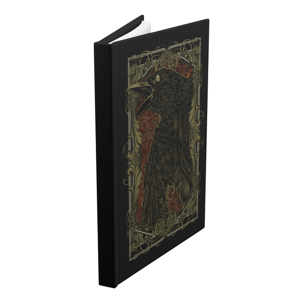 Death of a Crow Hardcover Writing Journal - Black Notebook with Filigree Frame Artwork - Crow Design - Gothic-Themed Stationery - Perfect for Writing and Sketching - Stylish Black Hardcover - Ideal Gift for Writers and Artists