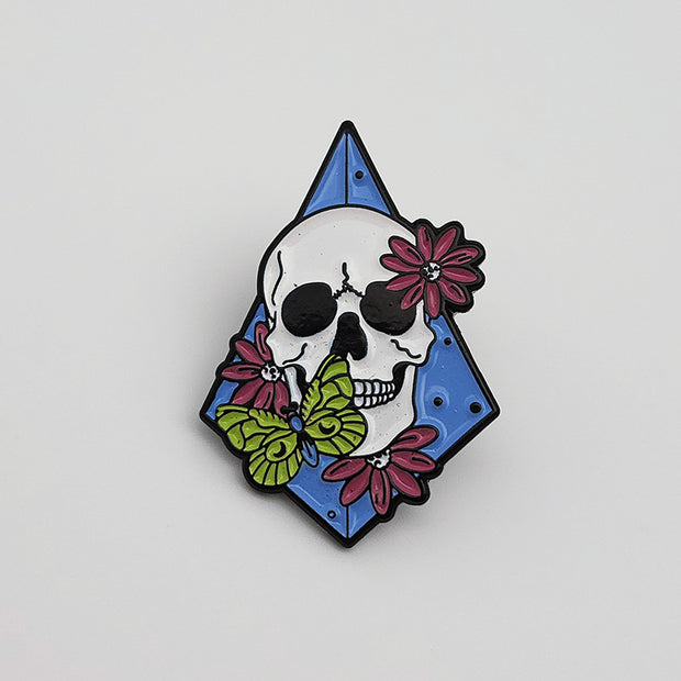 Skull and Flowers Enamel Lapel Pin