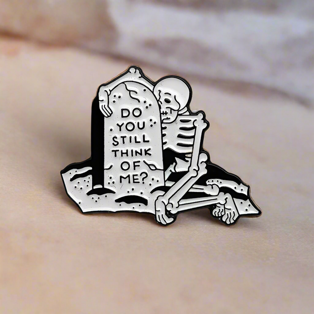 "Do You Still Think of Me?" Tombstone Enamel Lapel Pin