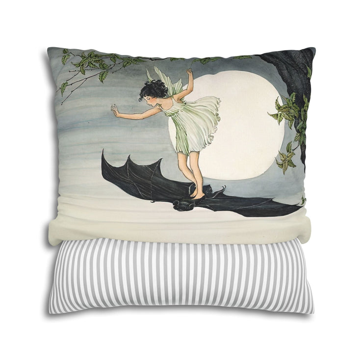 "Fairy Riding a Bat" Throw Pillow