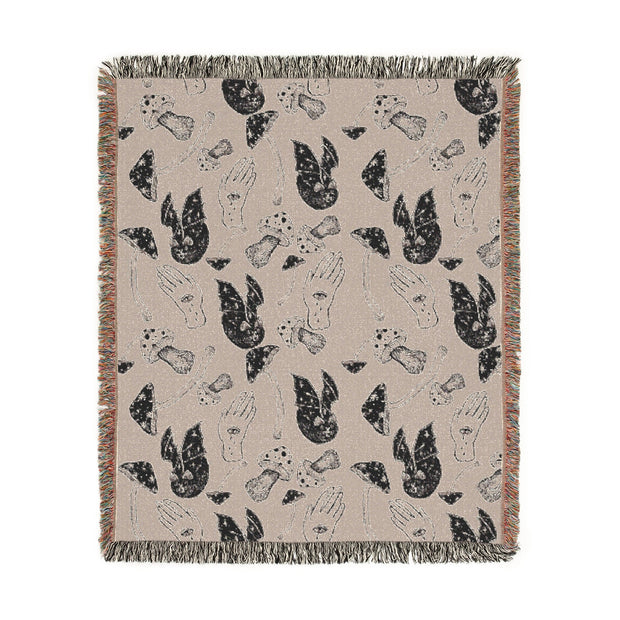 Spooky Spells, Bats, and Mushrooms 100% Cotton Woven Throw Blanket