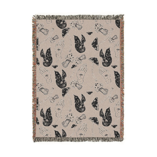 Spooky Spells, Bats, and Mushrooms 100% Cotton Woven Throw Blanket