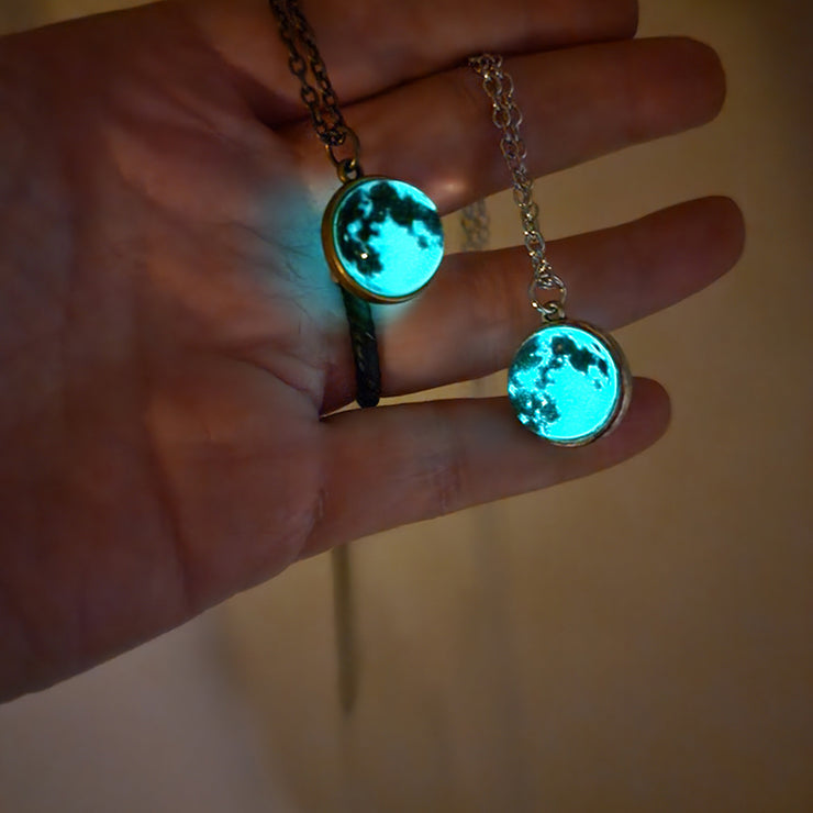 Full Moon Double-Sided Glass Ball Pendant Necklace