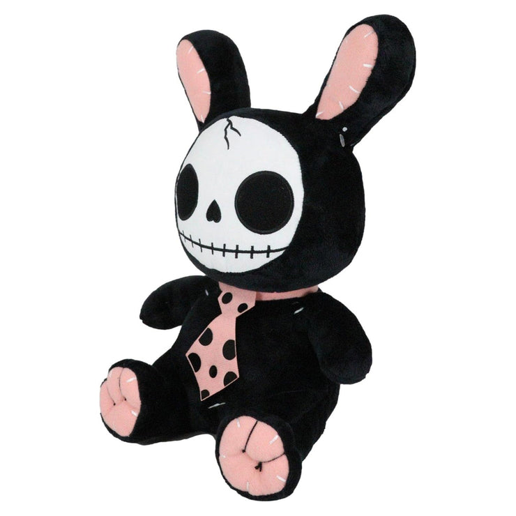 Furrybones™ Bun-Bun Black Bunny Plush Toy - 11.5-Inch Tall Soft Polyester - Creepy Cute Bunny with Skull Face, Polka Dot Tie, and Pink Details - Voodoo Inspired Design - Perfect Gift for Kids or Adults - Gothic Decor Whimsigoth Style