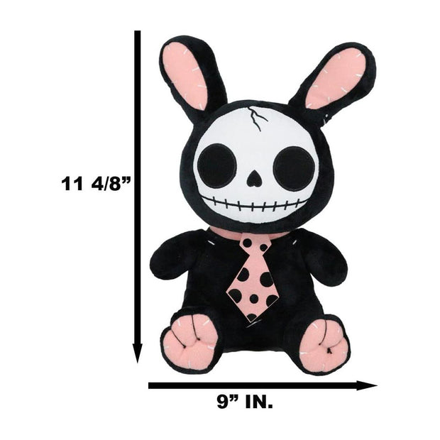 Furrybones™ Bun-Bun Black Bunny Plush Toy - 11.5-Inch Tall Soft Polyester - Creepy Cute Bunny with Skull Face, Polka Dot Tie, and Pink Details - Voodoo Inspired Design - Perfect Gift for Kids or Adults - Gothic Decor Whimsigoth Style