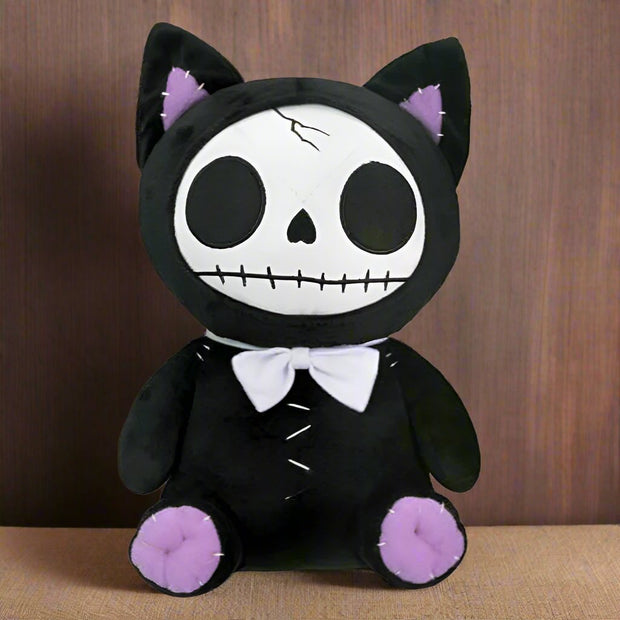 Furrybones™ Mao-Mao Black Cat Plush Toy - Adorable Black Cat with Skull Face, White Bow Tie, and Purple Details - Whimsical Gothic Toy Gift for Kids or Adults - Collectible Decor Plush - Soft Polyester with Voodoo Aesthetic