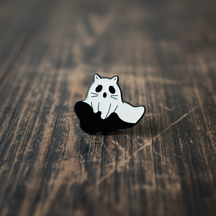 Ghost Cat Enamel Lapel Pin