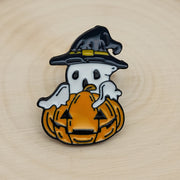 Ghost with Pumpkin Enamel Lapel Pin