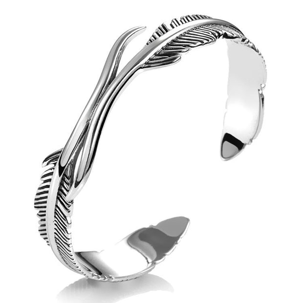 Two Feather Adjustable Silver Cuff Bracelet