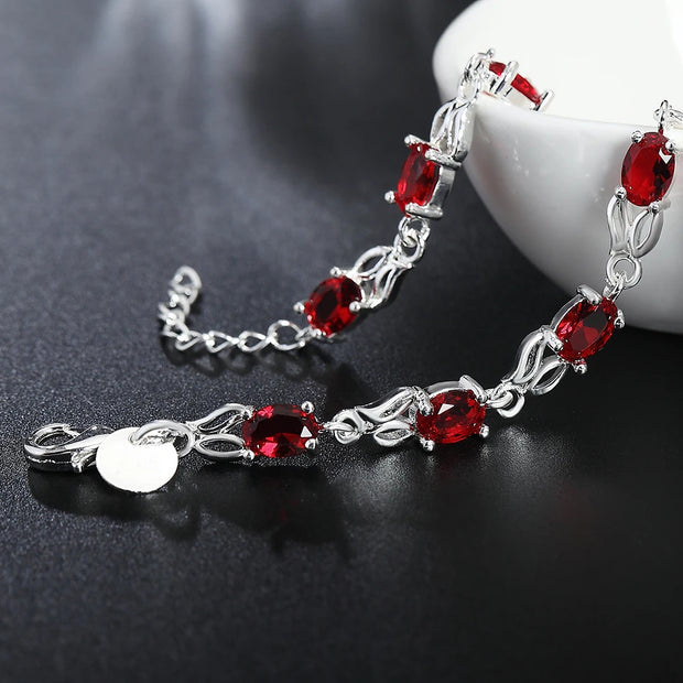 Crimson Oath Sterling Silver Red Crystal Chain Bracelet