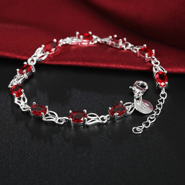 Crimson Oath Sterling Silver Red Crystal Chain Bracelet