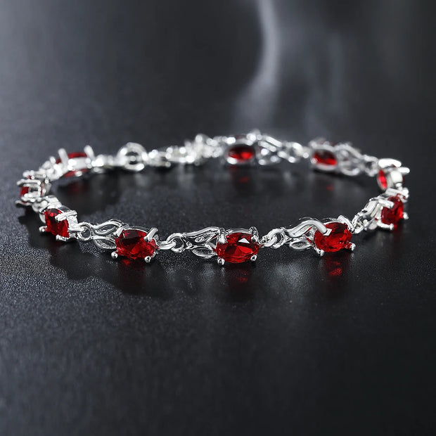 Crimson Oath Sterling Silver Red Crystal Chain Bracelet