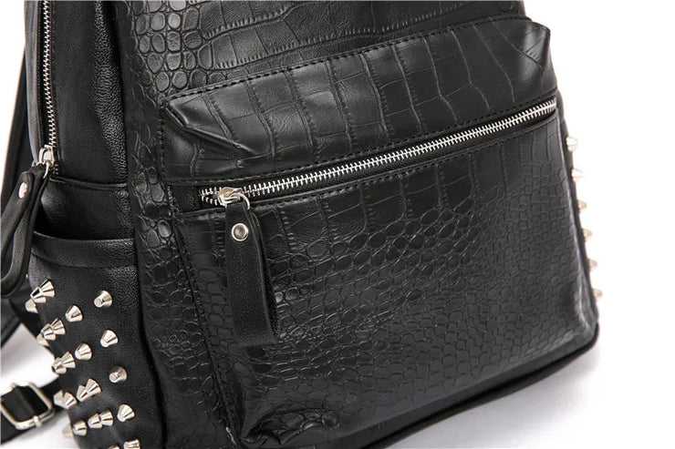 Alligator Pattern Vegan Leather Rivet Backpack