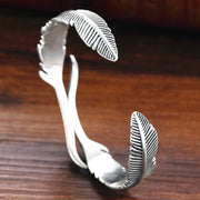 Two Feather Adjustable Silver Cuff Bracelet