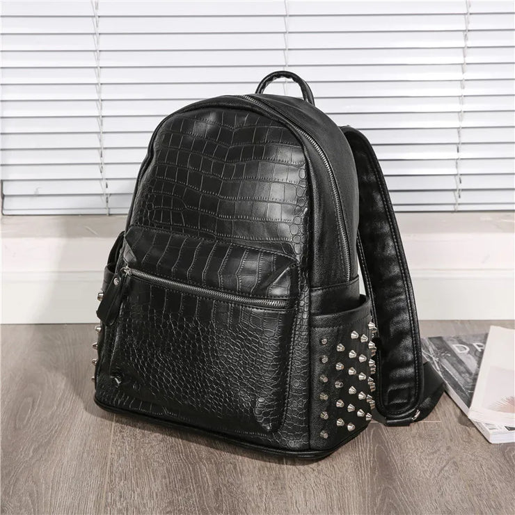 Alligator Pattern Vegan Leather Rivet Backpack