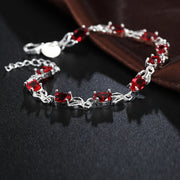 Crimson Oath Sterling Silver Red Crystal Chain Bracelet