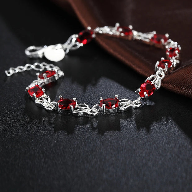 Crimson Oath Sterling Silver Red Crystal Chain Bracelet