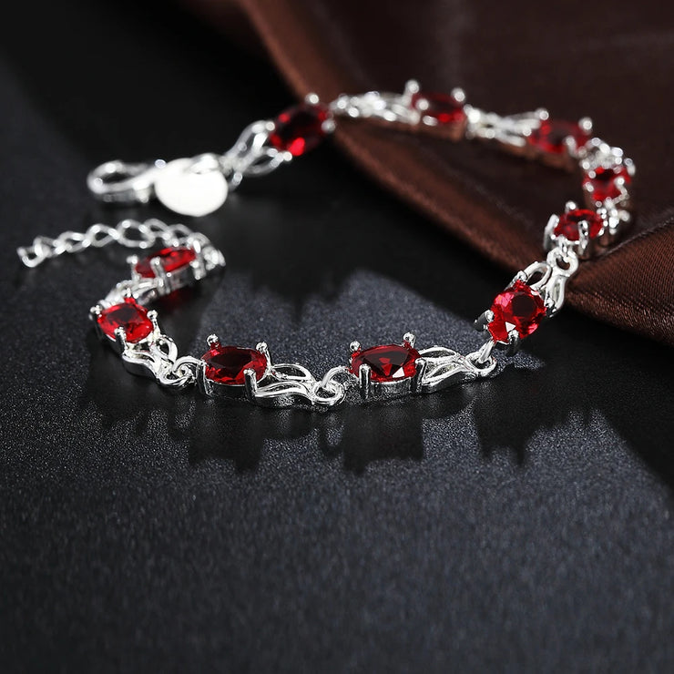Crimson Oath Sterling Silver Red Crystal Chain Bracelet