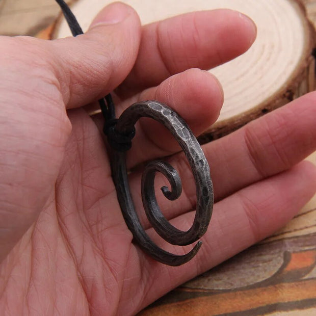 Viking Spiral Hand Forged Iron Pendant with Cord