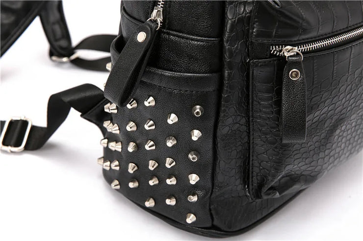 Alligator Pattern Vegan Leather Rivet Backpack