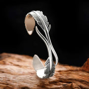 Two Feather Adjustable Silver Cuff Bracelet