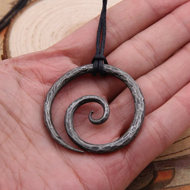 Viking Spiral Hand Forged Iron Pendant with Cord