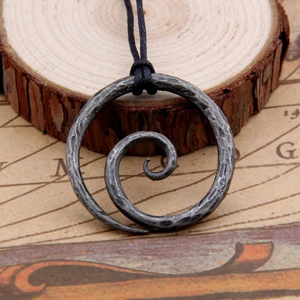 Viking Spiral Hand Forged Iron Pendant with Cord