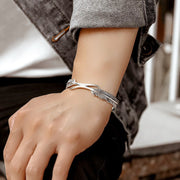 Two Feather Adjustable Silver Cuff Bracelet
