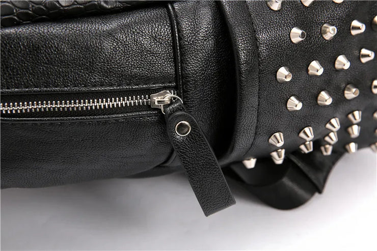 Alligator Pattern Vegan Leather Rivet Backpack