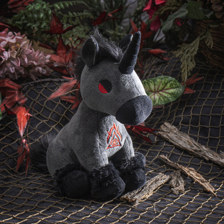 Hellions Series Black Unicorn Plush Toy - 9-Inch Tall High-Quality Polyester Plush - Gothic Collectible for Kids and Adults - Stylish and Cute with Embroidered Details - Perfect for Fantasy and Gothic Fans