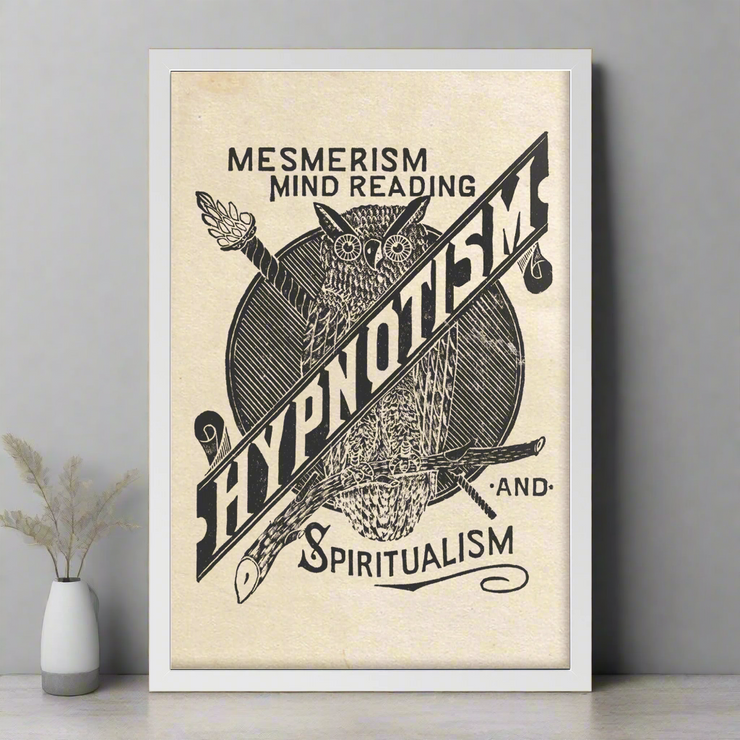 Vintage-inspired Hypnotism Owl artwork, featuring a captivating owl design symbolizing mystery and wisdom, perfect for gothic home decor.