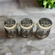 Kitchen Witch Apothecary Jar Canisters by Alchemy Gothic - Labeled Tricks, Spells, and Curses - Perfect for Storing Coffee, Tea, Sugar, Herbs, Crystals, or Other Magical Ingredients - Apothecary Aesthetic - Gift for Kitchen Witch - Ideal for Altar and Halloween Gothic Decor - Glass Jar Canisters with Stainless Steel Lids