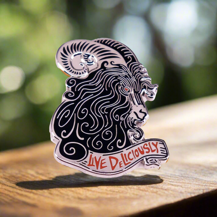 "Live Deliciously" Black Goat Enamel Lapel Pin