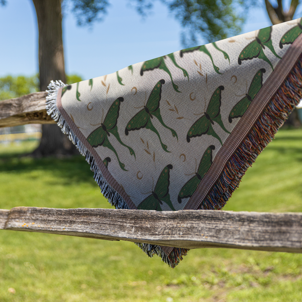 Luna Moth 100% Cotton Woven Throw Blanket