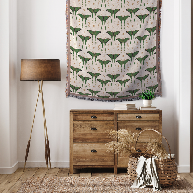 Luna Moth 100% Cotton Woven Throw Blanket