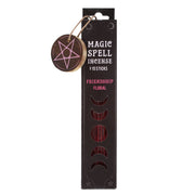 Packaged incense sticks with 'Magic Spell' branding and a pentagram symbol on a white background