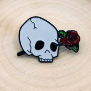 Memento Mori Vanitas Skull and Rose Enamel Lapel Pin