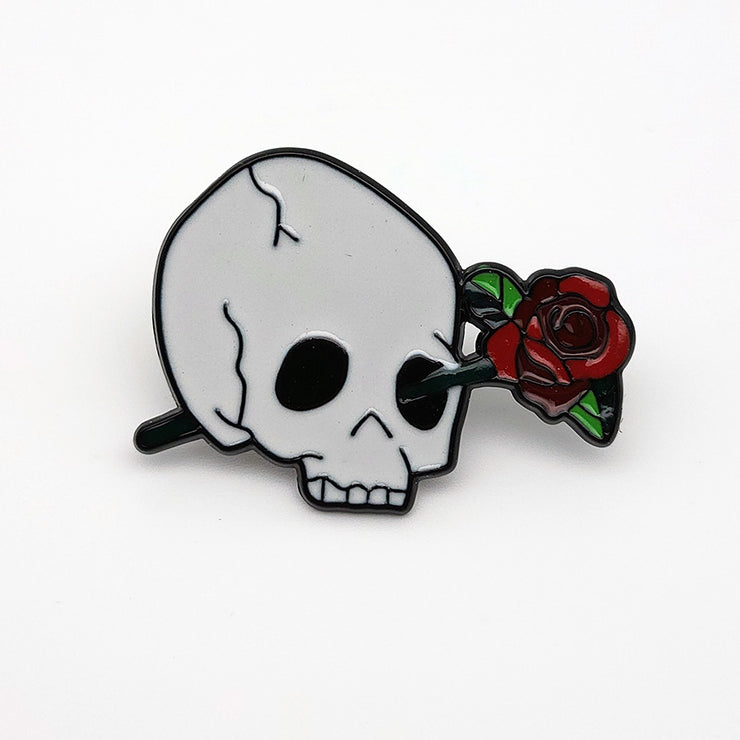 Memento Mori Vanitas Skull and Rose Enamel Lapel Pin