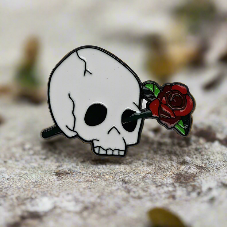 Memento Mori Vanitas Skull and Rose Enamel Lapel Pin