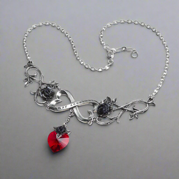 Infinite Love Crystal Heart Necklace by Alchemy Gothic